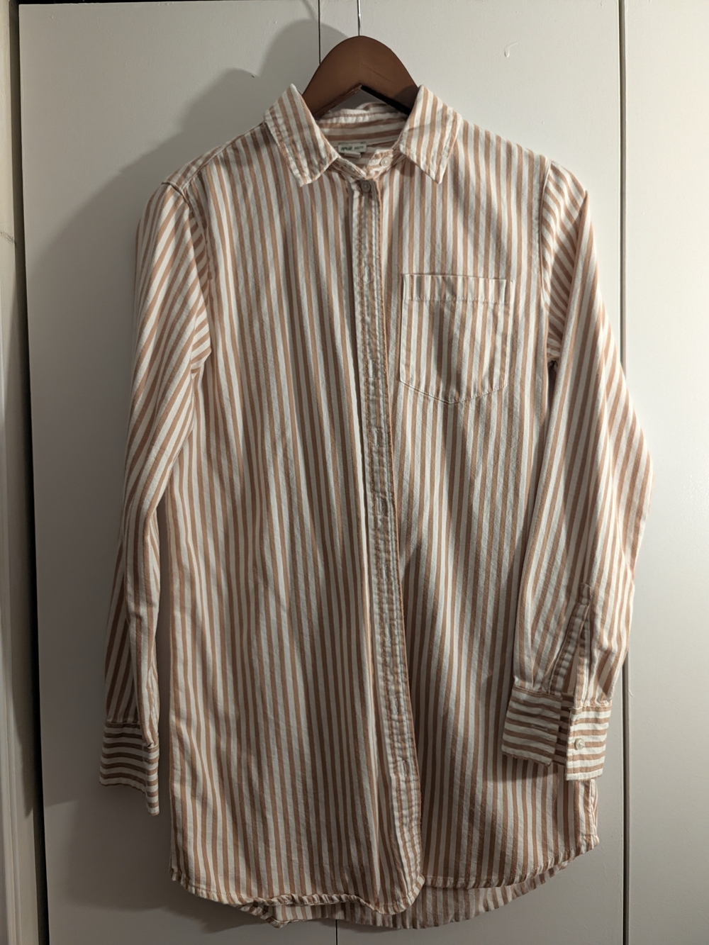 aerie Cream and Tan Striped Button-Down Shirt